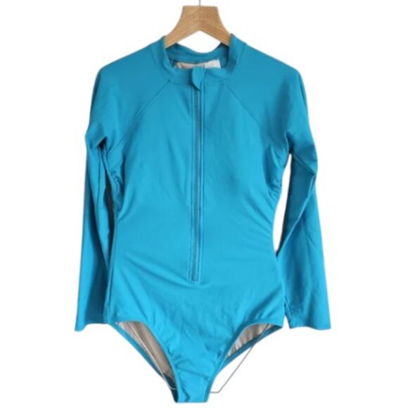 Kona Sol aqua blue long sleeve one piece swimsuit size M NWT - Picture 3 of 9
